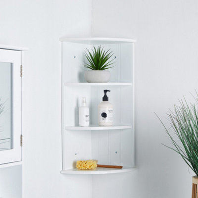 VonHaus Corner Shelf Unit, White 3 Tier Shelving, Freestanding or Wall Mounted Display Shelves, Modern Storage for Bathroom Decor