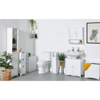 VonHaus Corner Shelf Unit, White 3 Tier Shelving, Freestanding or Wall Mounted Display Shelves, Modern Storage for Bathroom Decor