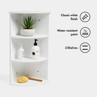 VonHaus Corner Shelf Unit, White 3 Tier Shelving, Freestanding or Wall Mounted Display Shelves, Modern Storage for Bathroom Decor