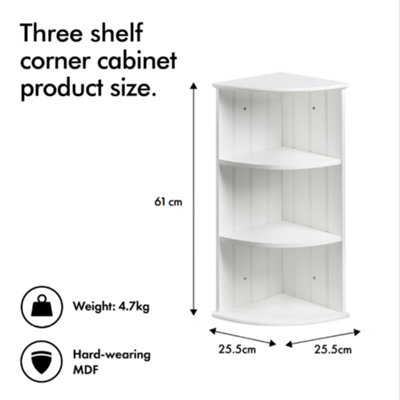 VonHaus Corner Shelf Unit, White 3 Tier Shelving, Freestanding or Wall Mounted Display Shelves, Modern Storage for Bathroom Decor