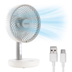 VonHaus Desk Fan 6 Inch, Portable, Lightweight, USB Rechargeable, 3 Speeds, 45 Degree Tilt, LED Light, Quiet Operation