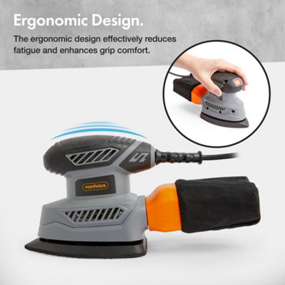 VonHaus Detail Sander 130W Electric Sander for Wood with Dust Collector 12PCS Sandpapers 13000RPM Compact Palm