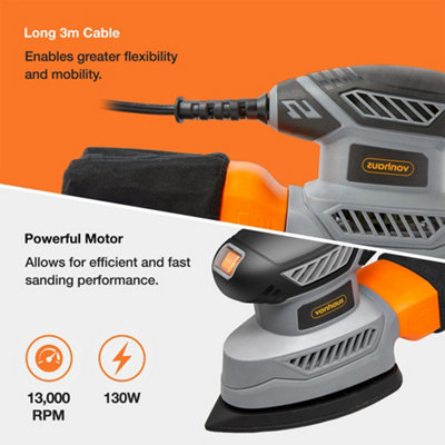 VonHaus Detail Sander 130W Electric Sander for Wood with Dust Collector 12PCS Sandpapers 13000RPM Compact Palm