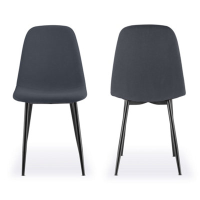 VonHaus Dining Chairs Set of 2, Charcoal Blue Kitchen Chairs with Black Metal Legs, Cord Effect Pair of Chairs for Dining
