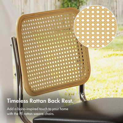 VonHaus Dining Chairs Set of 4, Rattan Cantilever Chairs for Dining Room, Mid Century Black ...