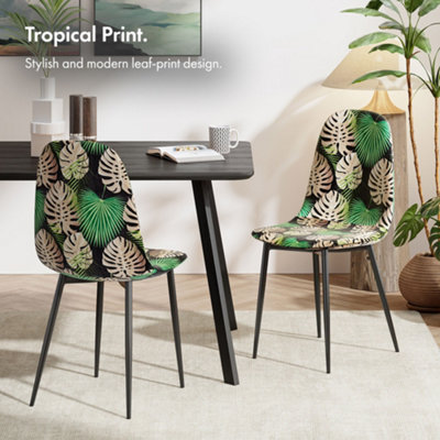 VonHaus Dining Chairs Set of 4, Tropical Palm Leaf Print Kitchen Chairs ...