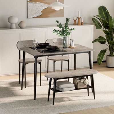VonHaus Dining Room Set, 4 Seater Grey Dining Table and Chairs Set ...