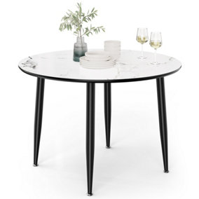 VonHaus Dining Table, 4 Seater Kitchen Table for Dining Room, Cicular Marble Top Effect with Black Tapered Legs, Parma