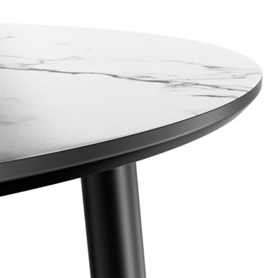 VonHaus Dining Table, 4 Seater Kitchen Table for Dining Room, Cicular Marble Top Effect with Black Tapered Legs, Parma