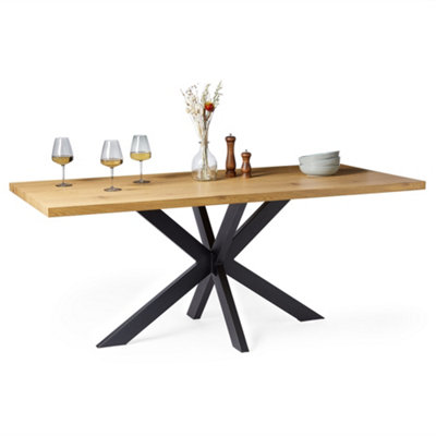 VonHaus Dining Table, 6 Seater Kitchen Table for Dining Room, Rectangular Light Wood Effect with Black Cross Leg, Abel