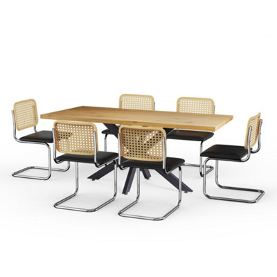 VonHaus Dining Table & Chairs Set, 6 Seater Dinner Table with Cantilever Chairs Set, Rectangular Wood Effect Dining Room Set