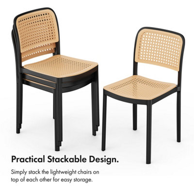 VonHaus Dining Table & Chairs Set, Rectangular Dining Table with 4 Dining Chairs, Dinner Table with 4 Plastic Rattan Effect Chairs