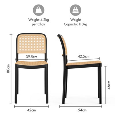 VonHaus Dining Table & Chairs Set, Rectangular Dining Table with 4 Dining Chairs, Dinner Table with 4 Plastic Rattan Effect Chairs