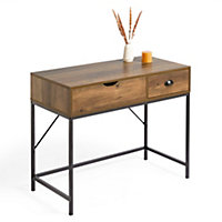 VonHaus Dressing Table, Lift Up Mirror, Storage Compartment & Drawer, Industrial Dark Wood Effect Desk, Vanity Table, Makeup Table