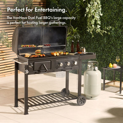 VonHaus Dual Fuel BBQ, 2 in 1 Charcoal & Gas Barbecue with Warming Rack ...