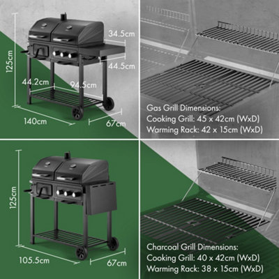 Shop VonHaus Dual Fuel BBQ, 2 in 1 Charcoal & Gas Barbecue with Warming ...
