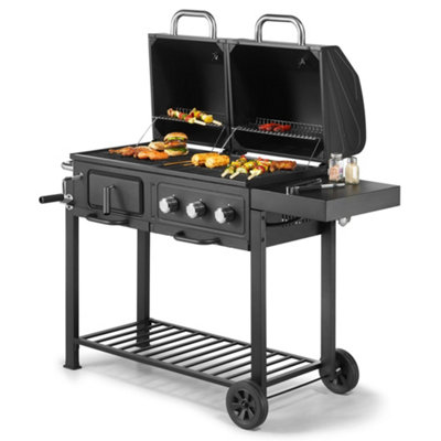 VonHaus Dual Fuel BBQ, 2 in 1 Charcoal & Gas Barbecue with Warming Rack ...