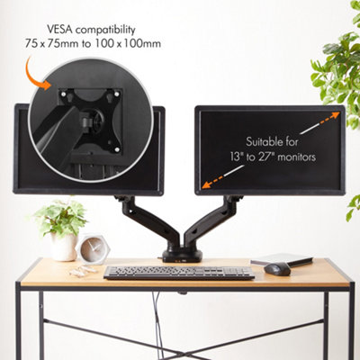VonHaus Dual Monitor Mount for 17-32 Inch Screens - Gas Spring with Clamp and USB Port - 180 Tilt, & 360 Rotation & Swivel Arms