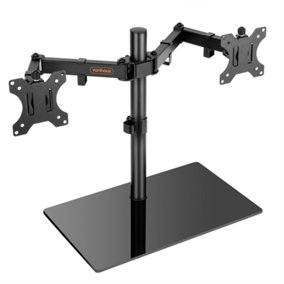 VonHaus Dual Monitor Stand Desk Mount for 13-27 Inch Screens - Wide Tempered Glass Base - Double Monitor Stand with Tilt & Swivel