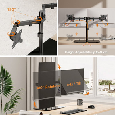 VonHaus Dual Monitor Stand Desk Mount for 13-27 Inch Screens - Wide Tempered Glass Base - Double Monitor Stand with Tilt & Swivel