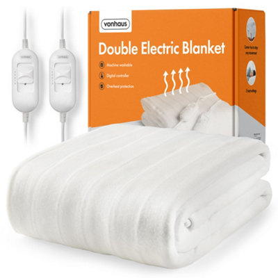 VonHaus Electric Blanket Double, Heated Mattress Topper for Double Bed,  Heated Under Blanket Cover Sheet – Dual Controls, Corner Ties, 3 Heat