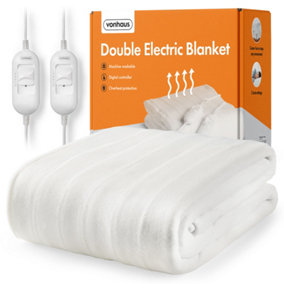 VonHaus Electric Blanket Double, Heated Mattress Topper Under Sheet, Dual Controls, Corner Ties, 3 Settings, Machine Washable