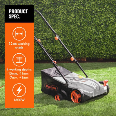 VonHaus Electric Garden Rake 1300W Lawn Raker with 28L Collection Box 10m Cable Removes Moss