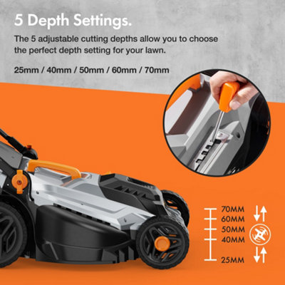 VonHaus Electric Lawnmower 1600W, Corded, 42L Collection Box, 5 Cutting Heights, 38cm Cutting Width, 10m Power Cord