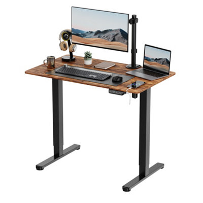 VonHaus Electric Standing Desk Height Adjustable Sit Stand Desk w UBC C Charging Cable Management Rustic Desktop Black Frame