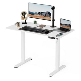 VonHaus Electric Standing Desk, Height Adjustable Sit Stand Desk w/UBC-C Charging & Cable Management, White Desktop & Frame