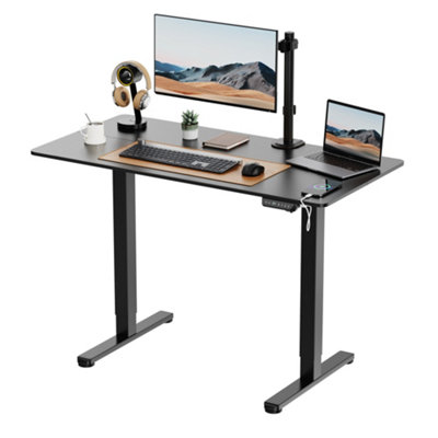 VonHaus Electric Standing Desk, Height Adjustable Sit Stand Desk w/USB-C Charging & Cable Management, Black Desktop & Frame