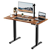 VonHaus Electric Standing Desk, Height Adjustable Sit Stand Desk w/USB-C Charging & Cable Management, Rustic Desktop & Black Frame