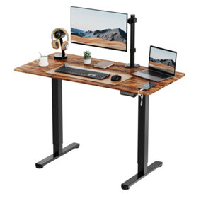 VonHaus Electric Standing Desk, Height Adjustable Sit Stand Desk w/USB-C Charging & Cable Management, Rustic Desktop & Black Frame