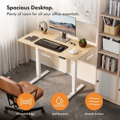 VonHaus Electric Standing Desk, Height Adjustable Sit Stand Desk w/USB-C Charging & Cable Management, Wooden Desktop & White Frame