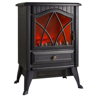 VonHaus Electric Stove Heater 1800W, Indoor Log Wood Burner Burning Effect, Free Standing Fire, Portable Fireplace, LED Flame