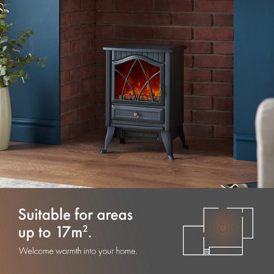 VonHaus Electric Stove Heater 1800W, Indoor Log Wood Burner Burning Effect, Free Standing Fire, Portable Fireplace, LED Flame