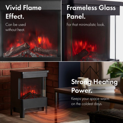 VonHaus Electric Stove Heater 1900W, Portable Electric Fireplace w/ Indoor Log/Wood Burner LED Effect & Adjustable Thermostat