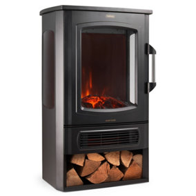 VonHaus Electric Stove Heater 2000W, Electric Fireplace, Indoor Log/Wood Burner Effect, Freestanding Fire, Log Storage, Panoramic