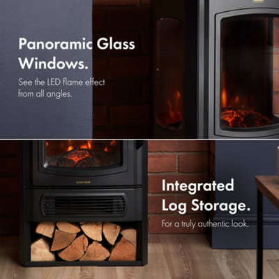 VonHaus Electric Stove Heater 2000W, Electric Fireplace, Indoor Log/Wood  Burner Effect, Freestanding Fire, Log Storage, Panoramic | DIY at Bu0026Q