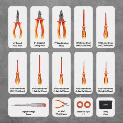 VonHaus Electrician Screwdriver and Pliers Tool Set Insulated Screwdriver Set for Safe Electrical Work
