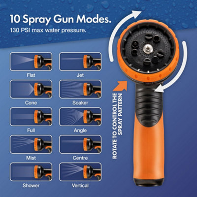 VonHaus Expandable Garden Hose 100FT with 10-Pattern Spray Nozzle, 2 Brass Fittings, 4-Layer Latex Core, Wall Mounted