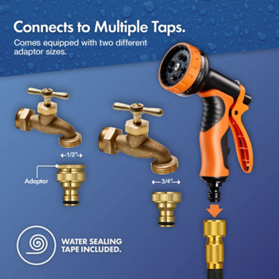 VonHaus Expandable Garden Hose 100FT with 10-Pattern Spray Nozzle, 2 Brass Fittings, 4-Layer Latex Core, Wall Mounted