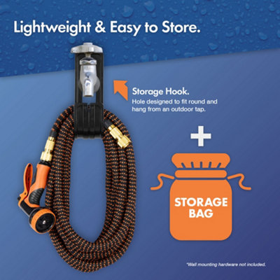 VonHaus Expandable Garden Hose 100FT with 10-Pattern Spray Nozzle, 2 Brass Fittings, 4-Layer Latex Core, Wall Mounted