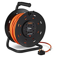 VonHaus Extension Lead, 50 Meter Extension Cable, 4 Socket Metal Frame, Free Standing, Electric Cut Out to Prevent Overloading