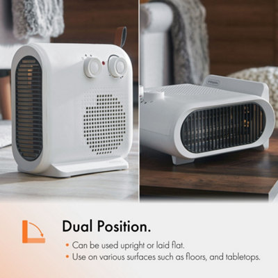 VonHaus Fan Heater 2KW, Portable Electric Lightweight Heater for Home, Office, Any Room, Can be Placed Upright or Flat, White