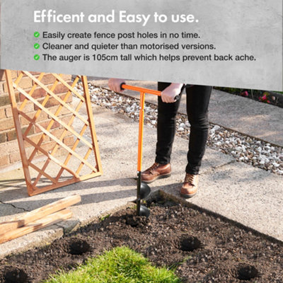VonHaus Fence Post Auger - Manual Post Hole Digger for Gardening, Umbrella Holes, Ice Holes, Mixing Fertilizer - 1050mm x 150mm