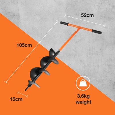 VonHaus Fence Post Auger - Manual Post Hole Digger for Gardening, Umbrella Holes, Ice Holes, Mixing Fertilizer - 1050mm x 150mm