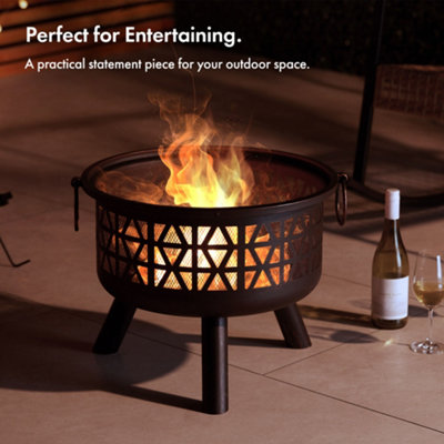 VonHaus Fire Pit Geometric Pattern, Portable Firepit for Outdoor Heating, Garden Fire Place for Wood & Charcoal