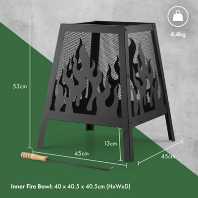 VonHaus Fire Pit Square Flame Pattern, Portable Firepit for Outdoor ...