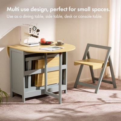 VonHaus Foldable Table and Chairs Set 4, Grey Dining Room Set with